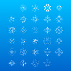 Set White Colleciton Line Snowflake Winter Decoration Elements Vector Design Style