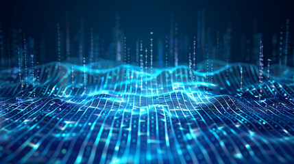 Glowing protein structure with sound wave vibrations representing hearing-related biochemistry, scientific concept of molecular biology and auditory system.