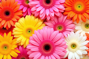 bunch of colorful flowers sitting on top of a table