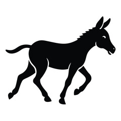Silhouette Of A Running Donkey Equine Animal Mammal Illustration On White Background.