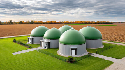 Sustainable biogas power plant with advanced anaerobic digestion technology, converting agricultural waste into clean energy.