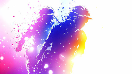 Construction Workers Silhouetted With Bright Colors And Artistic Elements