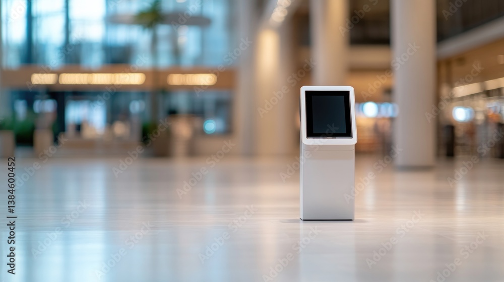 Poster clean and minimalistic image showcasing self-checkout kiosk in modern retail environment