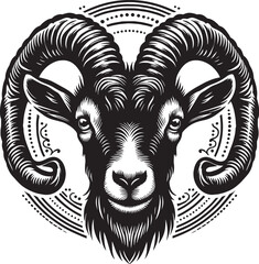 Clean and versatile vector illustration of a goat's head. Perfect for logos, branding, agricultural designs, farm themes, animal-related projects, and more. Easily scalable and customizable to fit you