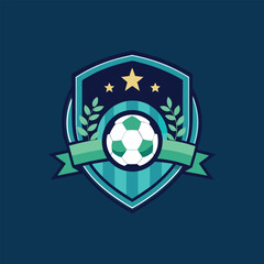 Shield soccer ball laurel stars ribbon dark blueteal vector  © bristy