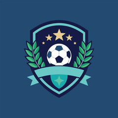 Shield soccer ball laurel stars ribbon dark blueteal vector  © bristy