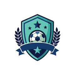 Shield soccer ball laurel stars ribbon dark blueteal vector  © bristy