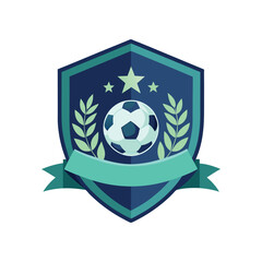 Shield soccer ball laurel stars ribbon dark blueteal vector  © bristy