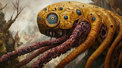 Surreal Alien Creature in a Dark Fantasy Landscape