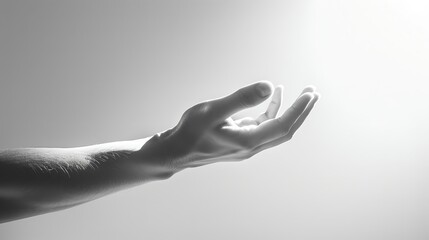 Outstretched hand reaching into light on minimalist background