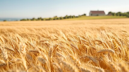 Obraz premium Golden Wheat Field Landscape Rural Farmland Scenery at Sunset