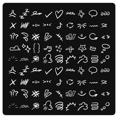 Set of cute doodle element. Hand drawn pen line doodle style on black background