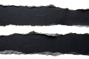 Ripped black paper strips with torn edges isolated on white, ideal for scrapbook, texture or background use