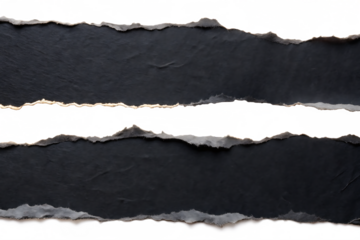 Ripped black paper strips with torn edges isolated on white, ideal for scrapbook, texture or background use