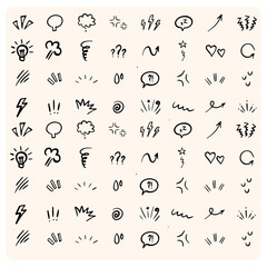 Cute hand drawn line elements with doodle style drawing background cream