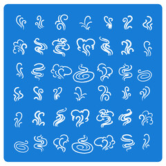 A set of line winds. Air, wind, swirl in doodle illustration style on blue background
