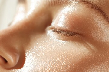 Fototapeta premium Close-up of gentle skin lifting revealing firm texture and radiance in soft glowing light