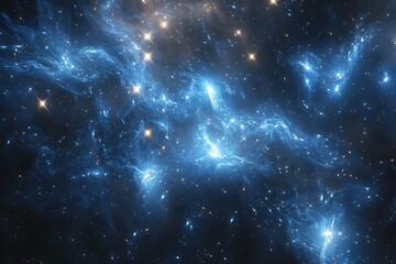 Fototapeta premium Artistic Cosmic Nebula with Glowing Stars and Blue Space Dust Clouds in Dark Sky