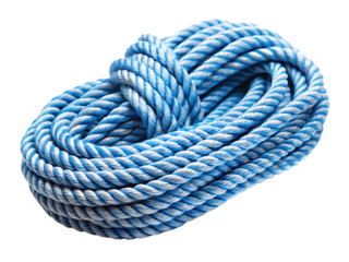 Twisted blue and white rope isolated on white background, nautical and utility concept