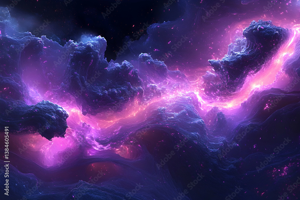 Poster a beautiful view of abstract space with colorful nebula clouds