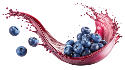 Dynamic curve of blueberry juice splash isolated on white for fruit or beverage design concepts.
