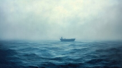 Naklejka premium Solitude at Sea: A Misty Ocean Landscape