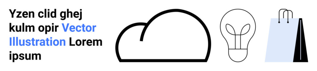 Minimalist cloud, lightbulb, and shopping bag visuals for innovation, shopping, sustainability, creativity, brainstorming, technology, ideal for a simple landing page