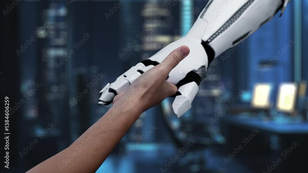 Poster a hand holds a glowing folder icon amidst digital symbols representing data transfer in a modern off