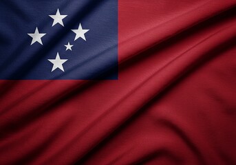 Samoan Flag on Silk Fabric National Symbol, Country Representation, Patriotic Display, Close-up.