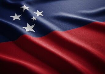 Samoa Flag Close-up of the National Symbol with Waving Fabric Texture. Featuring Star Designs and Color Details