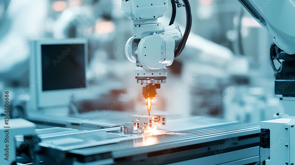 Poster an ai powered robotics system assembling precision engineered components in an advanced manufacturin