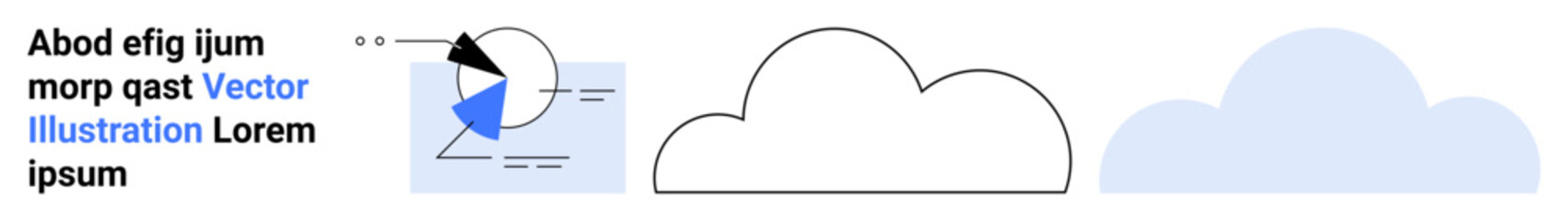 Circular data graph, text placeholder, and two cloud designs. Ideal for analytics, data storage, cloud solutions, tech, networking, education presentations simple landing page