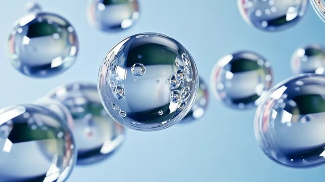 Floating bubbles in a serene blue background create a tranquil atmosphere of lightness and clarity