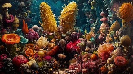 Fototapeta premium Vibrant Underwater Fantasy: A Surreal Ocean World