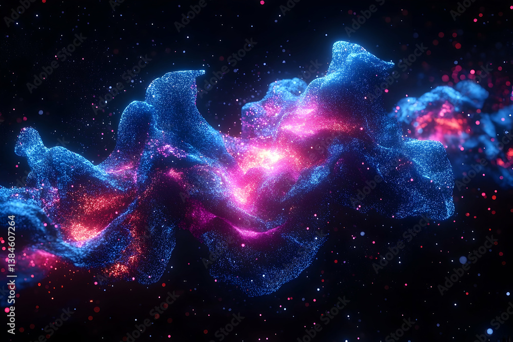 Poster abstract depiction of a celestial nebula with sparkling particles