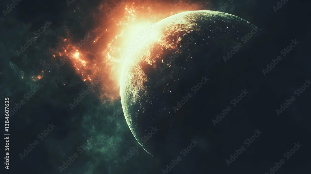 Poster an exploding celestial body illuminates a dark and vast cosmic expanse