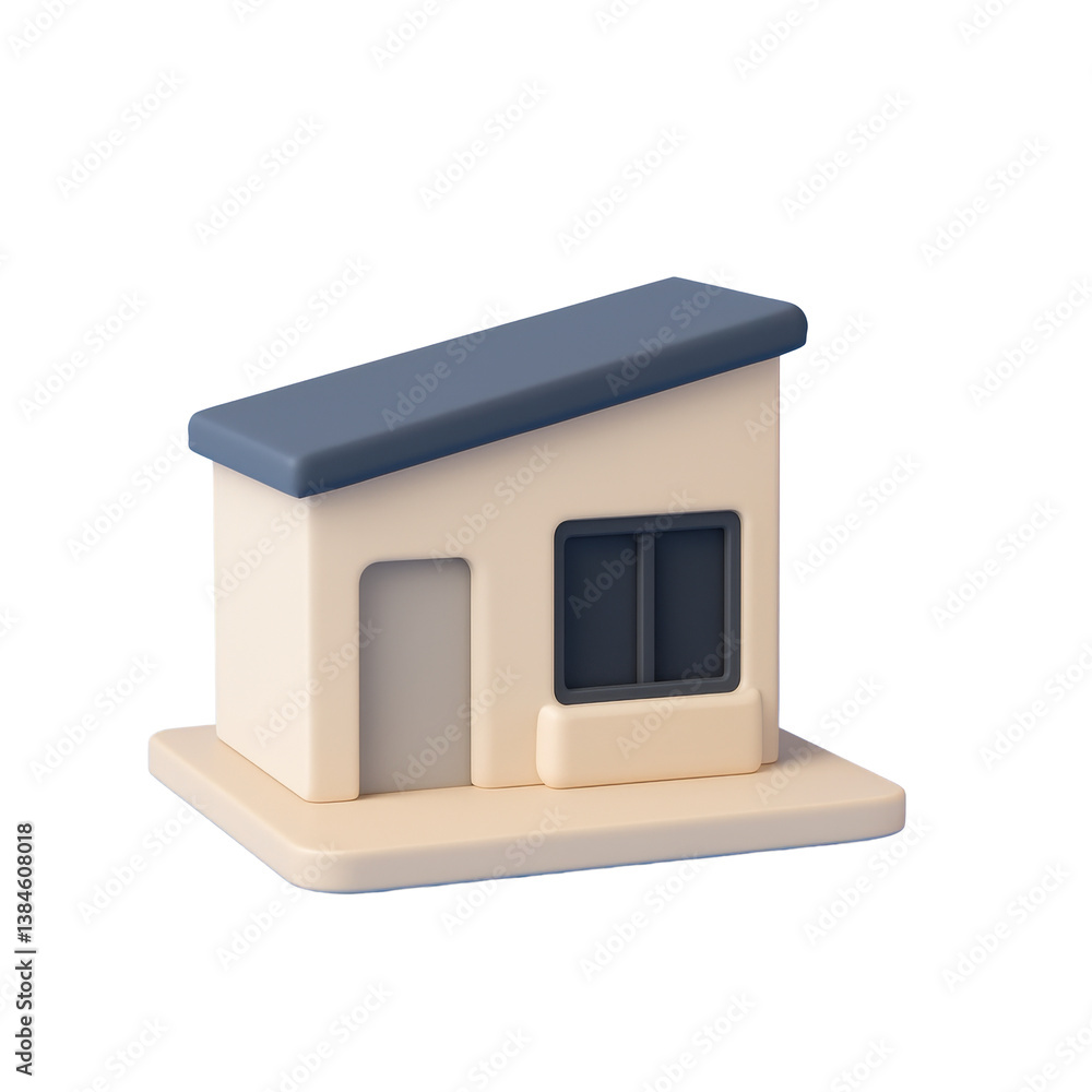 Poster minimalist 3d house icon with soft colors and transparent background, perfect for modern digital des