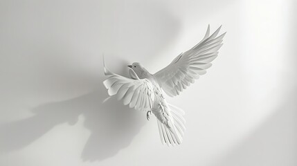 Obraz premium White dove flying in soft light with elegant minimal style