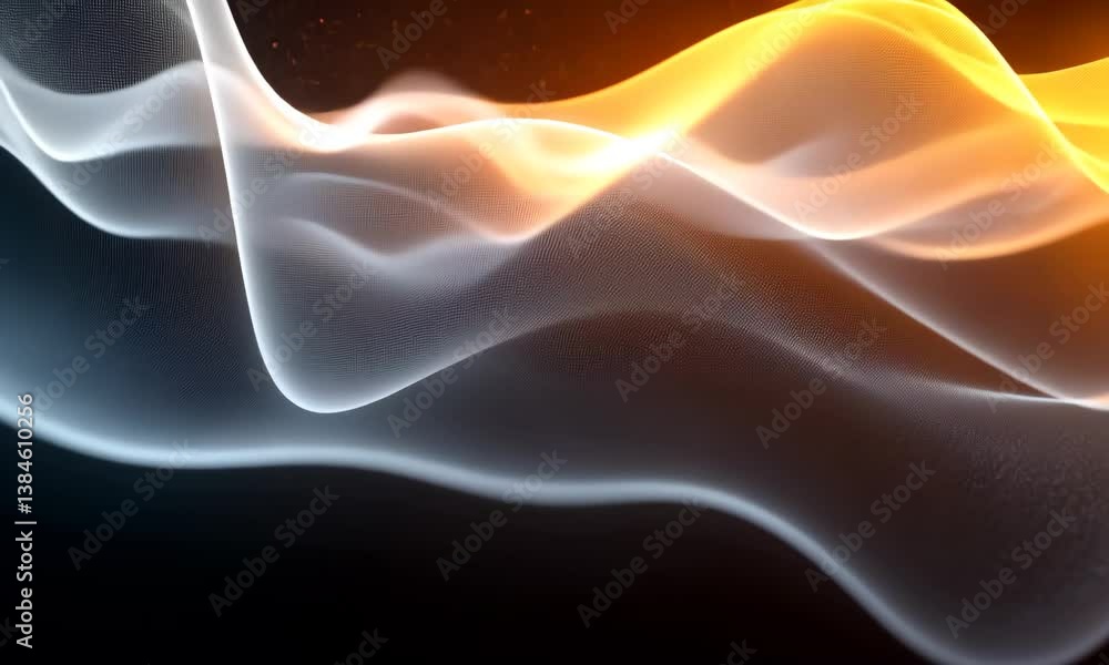 Poster abstract background of flowing particle waves in blue and orange - dynamic visual