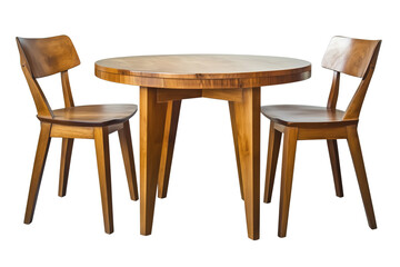Set of modern wooden table with chairs isolated on a transparent or white background, cut-out, PNG