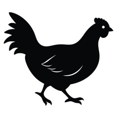 Black Silhouette Illustration Of A Chicken Hen Walking Animal Farm Poultry.