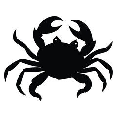 Minimalist Black Crab Silhouette On White Background For Seafood And Ocean Themes.
