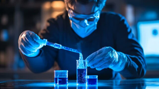 A scientist is diligently conducting various intricate experiments in a high-tech laboratory setting