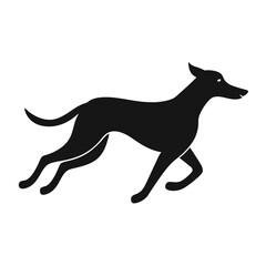 Sleek Black Silhouette Of A Running Dog Pet Animal Icon Logo.