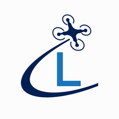 Initial Letter L Drone Logo Design Concept For Agriculture Irrigation Sign Vector And Template