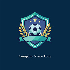 Shield soccer ball laurel stars ribbon dark blueteal 