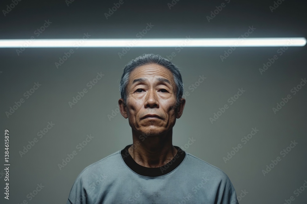 Poster lone prisoner gazes forward in slightly blurred portrait showcasing minimalistic emotionless feature
