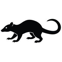 Elegant Black Silhouette Of A Quoll On A White Background Vector Illustration.