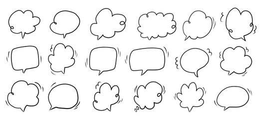 Collection of hand drawn speech bubbles. Speech balloon, frames, fluffy, ornaments, curves