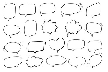 Fototapeta premium Collection of hand drawn speech bubbles. Speech balloon, frames, fluffy, ornaments, curves